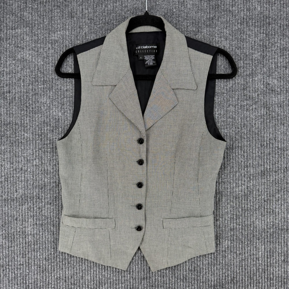 Vintage Liz Claiborne Y2K houndstooth vest womens 4 career corporate goth chic